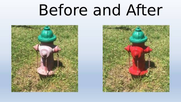 A before and after picture of a fire hydrant.
